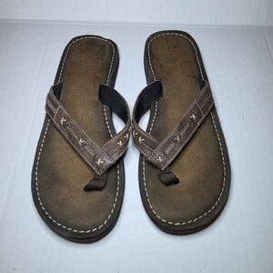 Clarks Collection Brown Leather Woven Flip Flops Sandals Women's US Size 9M